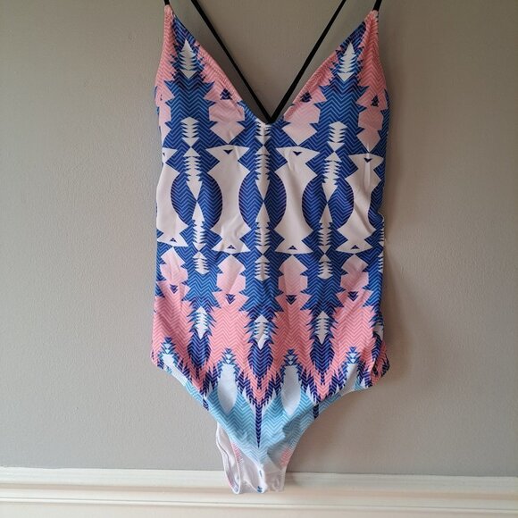 NWT Ekouaer Geometric Print Halter One-Piece Swimming Suit Womens SIZE XL White - Picture 2 of 11